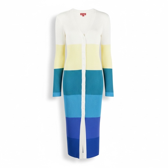 Staud Ribbed Colorblock Button-Front Midi Dress – NWT – Size XL MSRP $325 - Picture 2 of 5